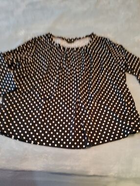 Black Polka Dot Women's Blouse with Soft Pleat Detail